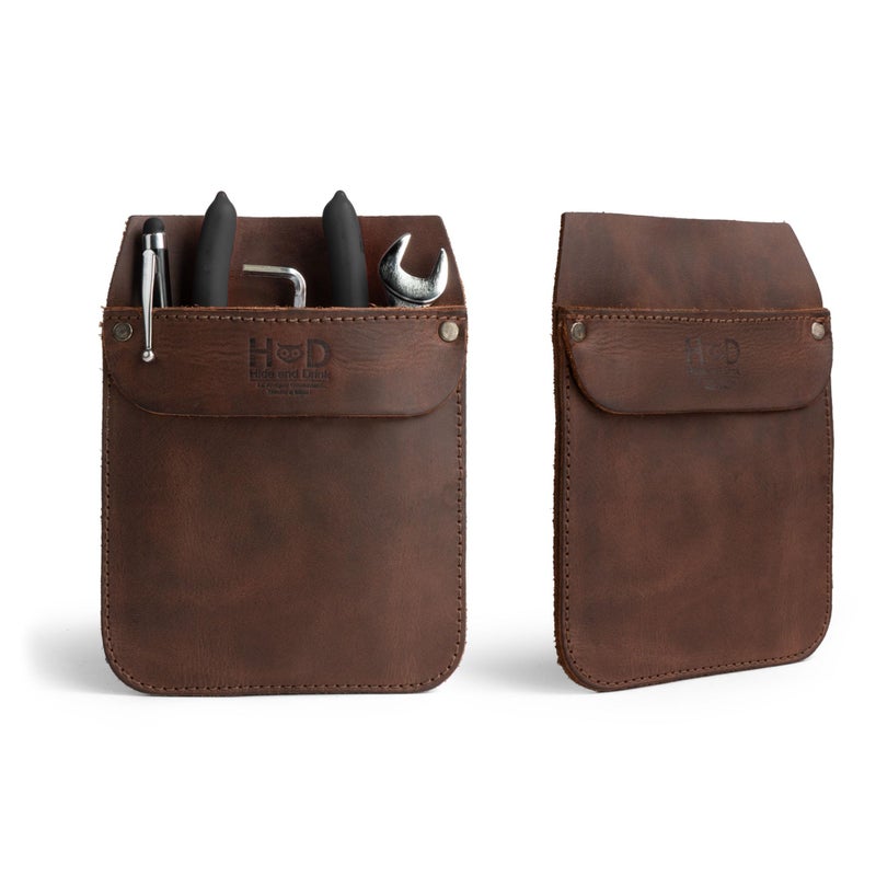 Hide & Drink, Work Pocket Organizer for Tools/Pens, Jeans Back Pocket Quick Grab Carry Job Tools, Office & Work Essentials, Full Grain Leather, Handmade, Bourbon Brown - Image 1